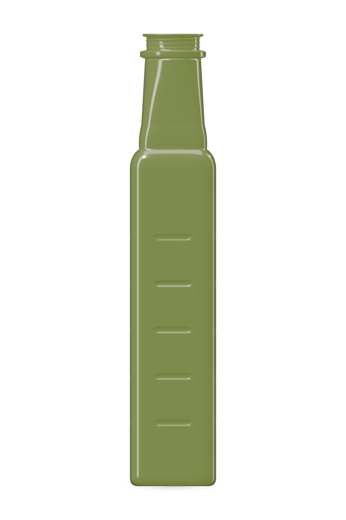 Rendu illustratif · MARKA 250 ml, vert olive, sans bouchon — Face · Proportions indicatives